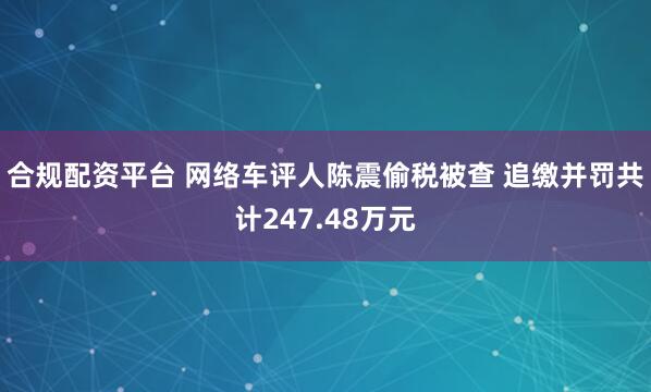 合规配资平台 网络车评人陈震偷税被查 追缴并罚共计247.48万元